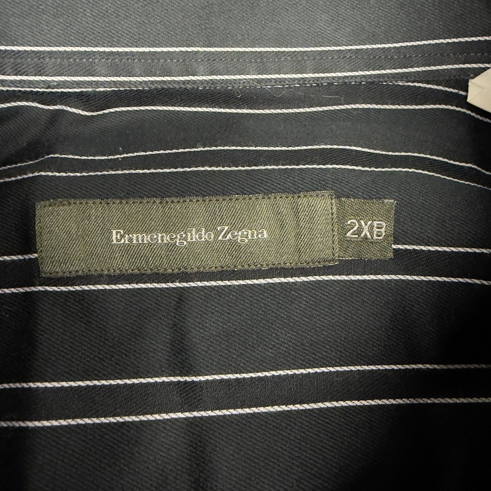Ermenegildo Zegna Shirt Mens 2XB Black Striped Cotton Long Sleeve Button Down - Picture 4 of 7